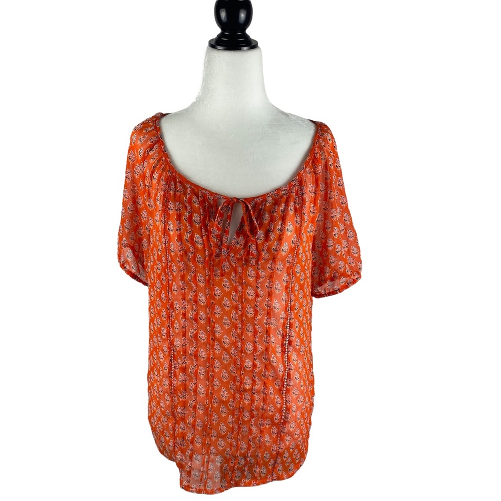 Gap Orange Peasant Blouse with Tie Size Small